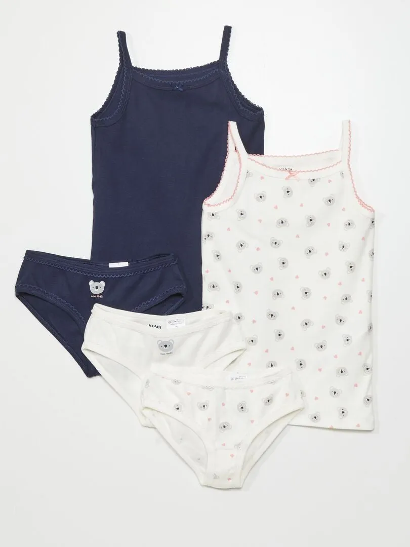 PACK DE 2 CAMISETAS DE TIRANTES + 3 BRAGUITAS  5 PIEZAS  BLANCO